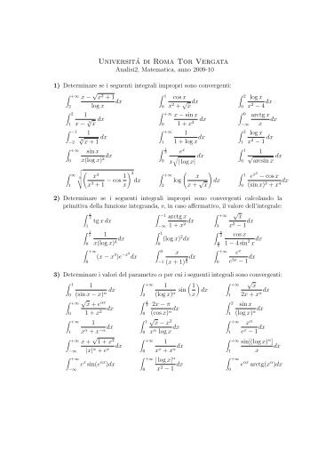 Esercizi sugli integrali impropri. - Dipartimento di Matematica