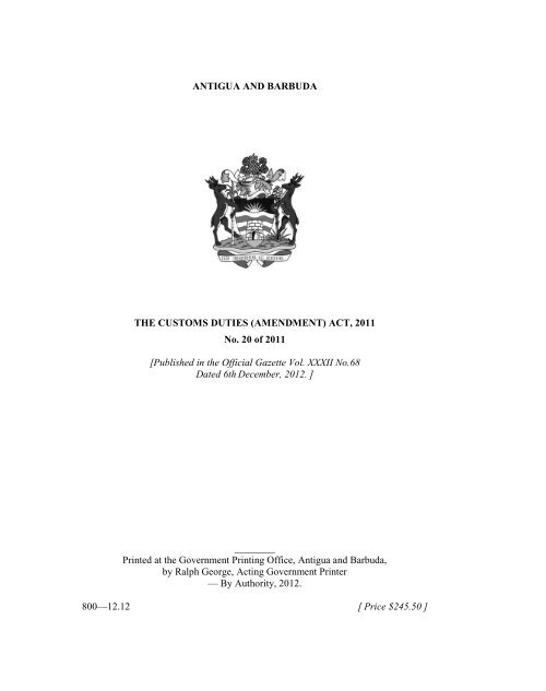 The Customs Duties Amendment Act 2011 - Antigua & Barbuda