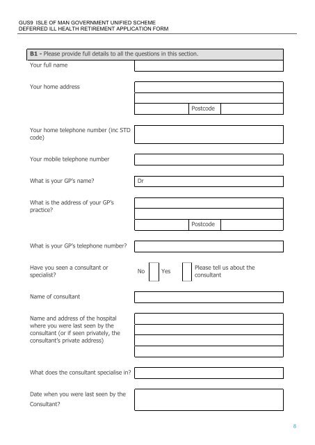 Ill Health Retirement Application Form - Pensions
