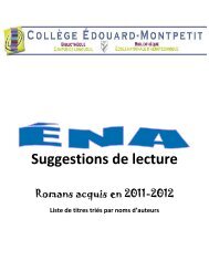 Suggestions de lecture - Collège Édouard-Montpetit