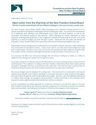 Open Letter from the Chairman of the New Frontiers School Board