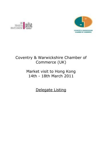 Market Visit Hong Kong & China - Coventry & Warwickshire ...