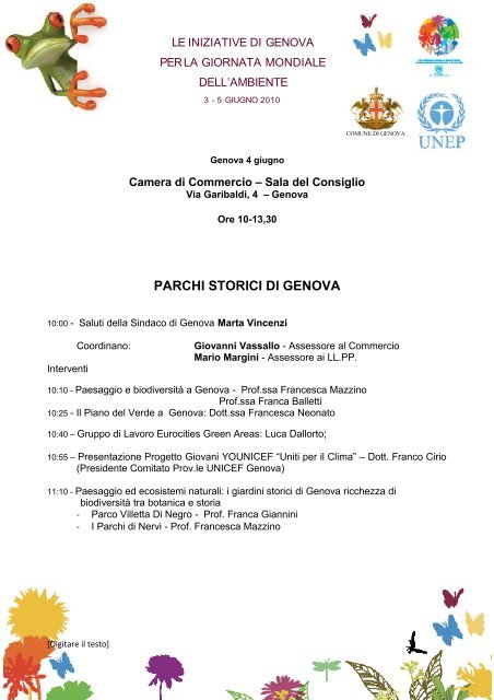 PARCHI STORICI DI GENOVA - Unicef