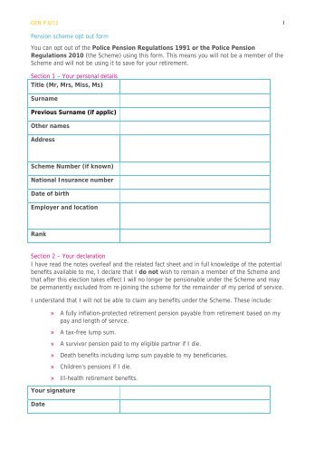 Opt out form - Pensions