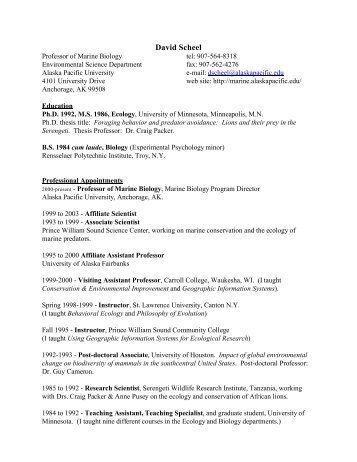 Curriculum Vitae (pdf) - MARINE BIOLOGY at Alaska Pacific University