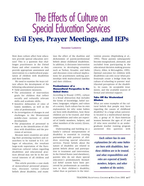 The effects of culture on special education services: Evil eyes ...