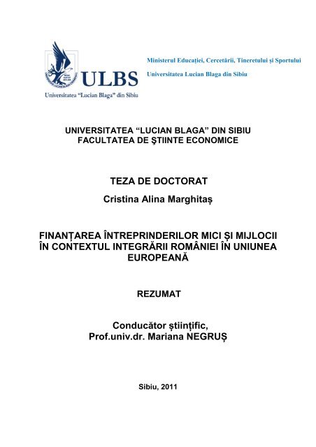 TEZA DE DOCTORAT Cristina Alina Marghitaș FINANȚAREA ...