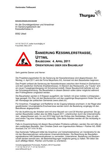 Anwohnerschreiben Sanierung Kesswilerstrasse ... - Gemeinde Uttwil