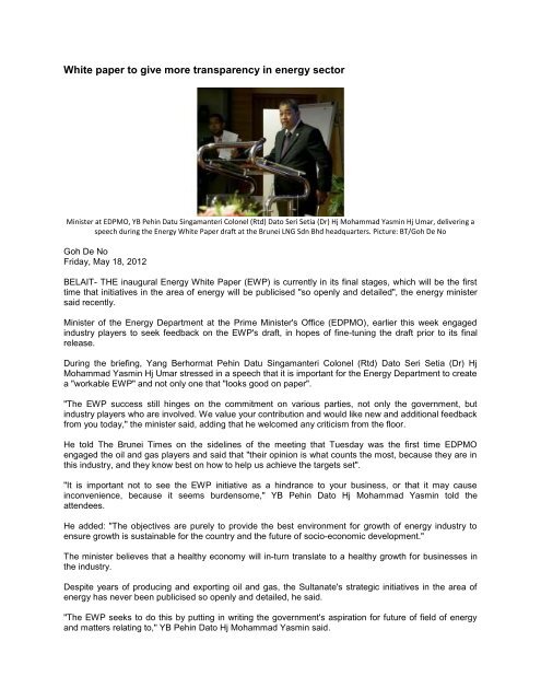White Paper To Give More Transparency In Energy Energy Gov Bn