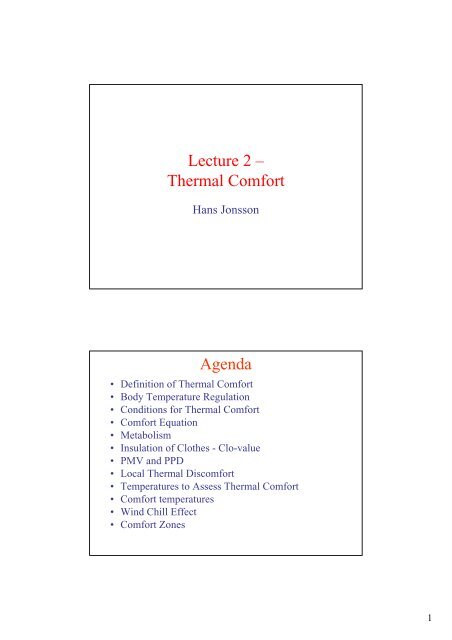 Lecture 2 A Thermal Comfort Agenda