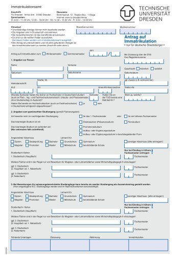 Antrag auf Immatrikulation