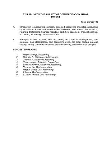 SYLLABUS FOR THE SUBJECT OF COMMERCE ... - ilmkidunya