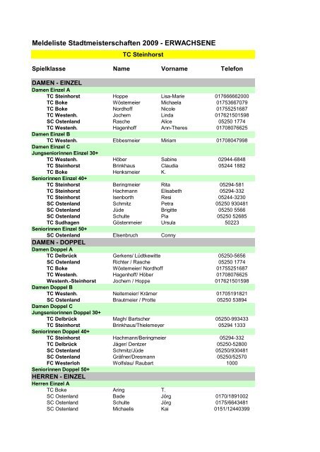 Telefonliste - TC-Steinhorst