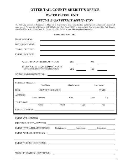 Event Permit Application - Otter Tail County