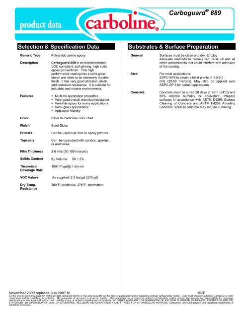 Carboline Carboguard 890 Color Chart