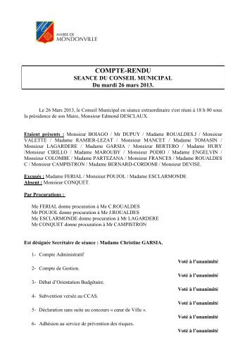 ____SEANCE DU CONSEIL MUNICIPAL - Ville de Mondonville