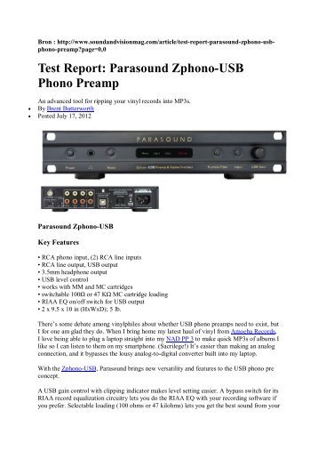 Test Report: Parasound Zphono-USB Phono Preamp - DSM Audio