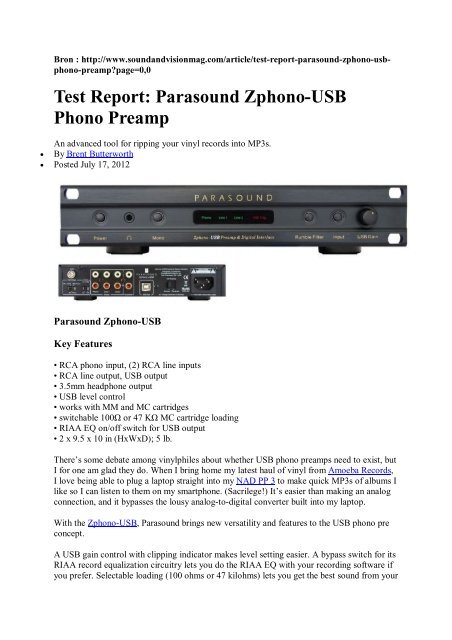 Test Report: Parasound Zphono-USB Phono - DSM Audio