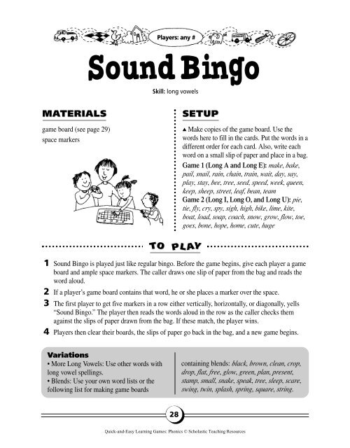 Quick-and-Easy Learning Games - Claremore Public Schools