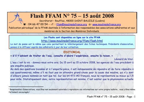 Flash FFAM - N° 59 – 23 septembre 2006