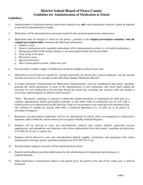 Medication Administration Guidelines/Permission Form