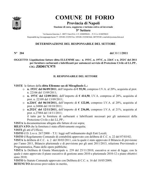 204 Determina liquidazione ditta Ellemme per ... - Comune di Forio