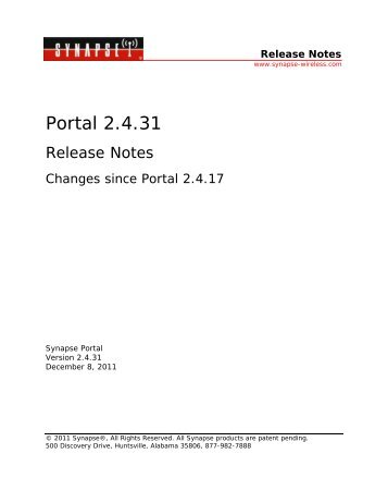 Portal 2.4 Release Notes - Synapse Support Forums - Synapse Wireless