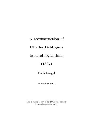 A reconstruction of Charles Babbage's table of logarithms (1827)