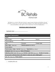 BC Rehab Individual Application - SCI Information Database