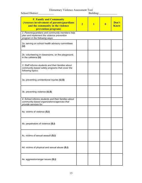 Violence Prevention Program Assessment Tool - Student Services ...