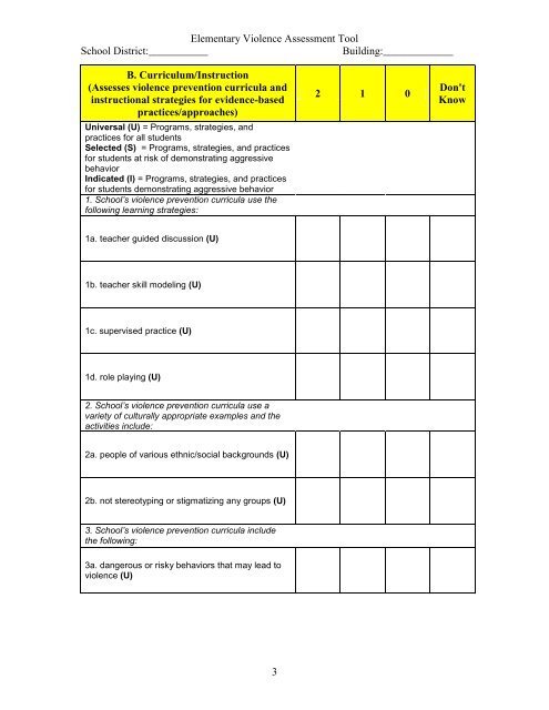 Violence Prevention Program Assessment Tool - Student Services ...