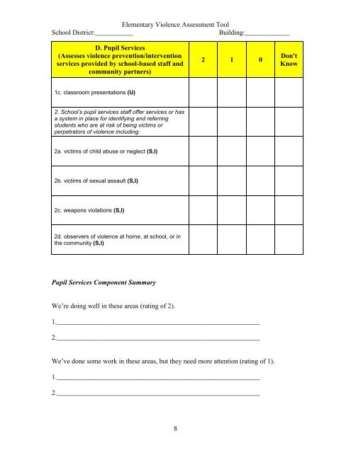 Violence Prevention Program Assessment Tool - Student Services ...