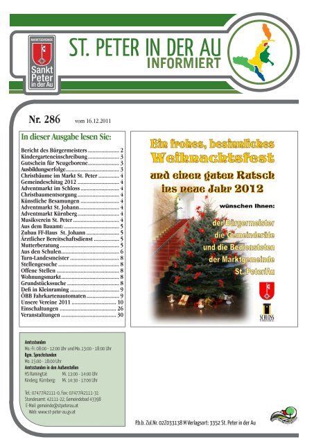 Infoblatt Nr. 286 vom 19.12.2011 - in St. Peter in der Au