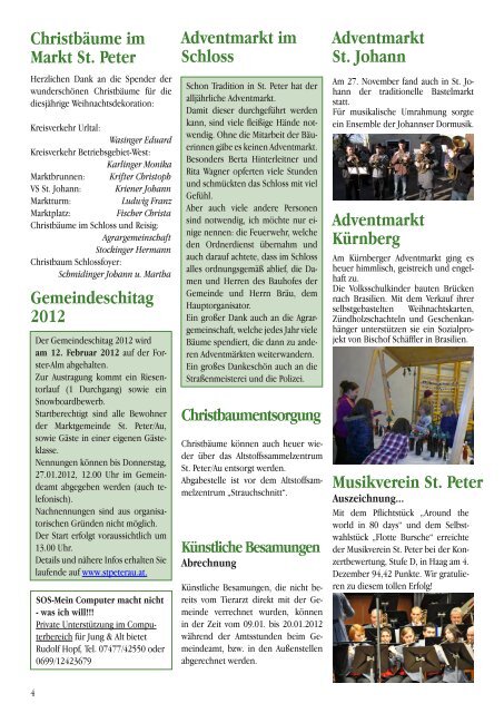Infoblatt Nr. 286 vom 19.12.2011 - in St. Peter in der Au