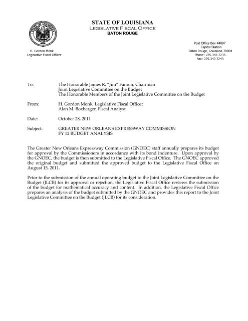 Greater New Orleans Expressway Commission Budget Summary