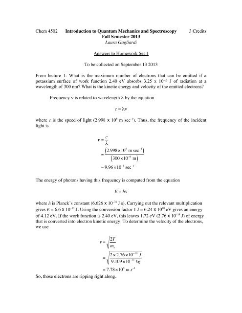 Chem 4502 Introduction to Quantum Mechanics and Spectroscopy 3 ...
