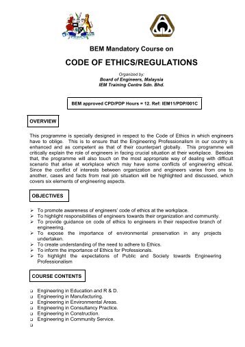 BEM Mandatory Course on CODE OF ETHICS/REGULATIONS