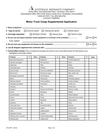 Motor Truck Cargo Supplemental Application - AmWINS