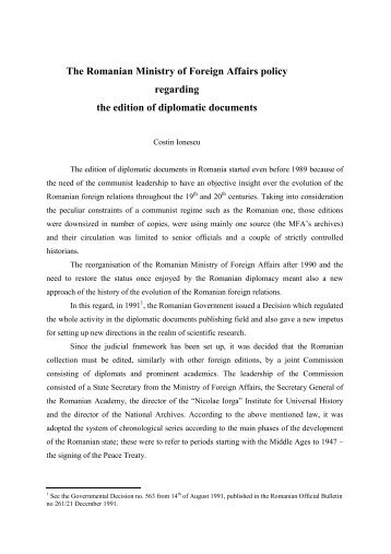 The Romanian Ministry of Foreign Affairs policy regarding the ...