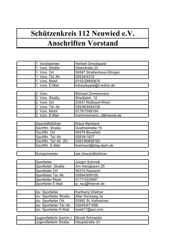 Anschriften Vorstand Schützenkreis 112 Neuwied e.V.