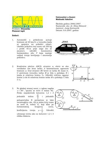 ispit iii - MaÅ¡inski fakultet u Zenici - Univerzitet u Zenici