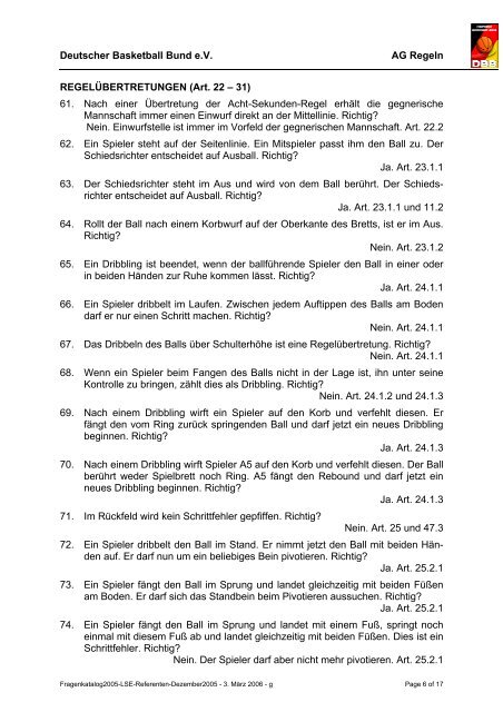 Deutscher Basketball Bund e.V. AG Regeln Fragenkatalog für ...