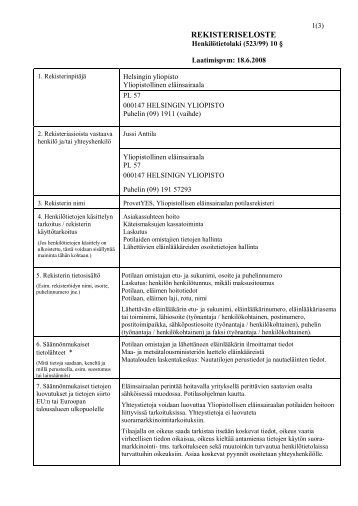 Rekisteriseloste yhteystietolomakkeelle