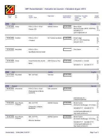 SBV Turnierkalender - Calendrier des tournois - Calendario ... - ASTA