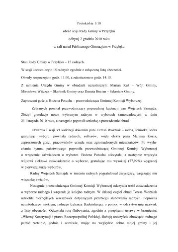 Protokół nr 1/10 - Biuletyn Informacji Publicznej, Urząd Gminy Przyłęk