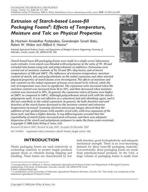 Extrusion of starch-based loose-fill packaging foams - ResearchGate