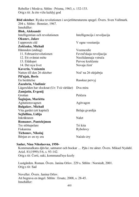 bibliografi över rysk skönlitteratur översatt till svenska - Slaviska språk