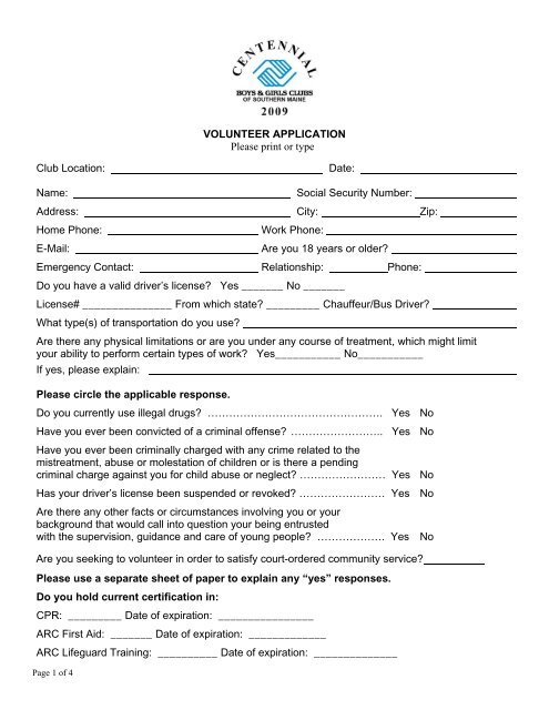 Download Volunteer/Intern Application Form - Boys &amp; Girls Clubs of ...