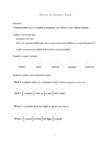 Notes on Sonnet Form Sonnet: iambic ... - Dr. Mark Womack