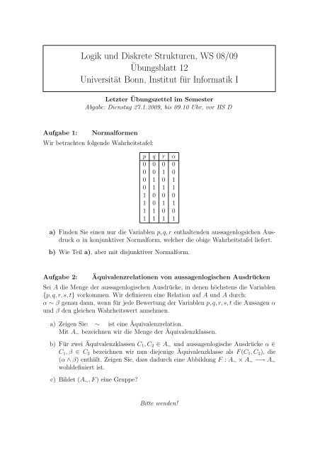 Logik und Diskrete Strukturen, WS 08/09 ... - UniversitÃ¤t Bonn